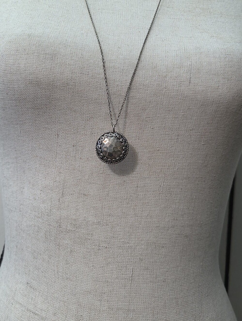 silpada hammered round 30in long pendant sterling silver necklace boho
